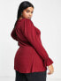 Yours Exclusive lace up top in burgundy