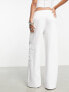 COLLUSION satin utility wide leg cargo trousers in white