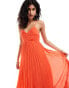 ASOS DESIGN pleated bodice strappy pleat midi dress with tie back detail in coral