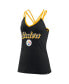 ფოტო #3 პროდუქტის Women's Black Pittsburgh Steelers Go For It Strappy Crossback Tank Top