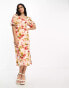 Фото #1 товара Moon River square neck puff sleeve midi dress in orange floral