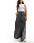 Vila denim maxi skirt with front split in dark grey wash