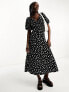 New Look puff sleeve midi dress in black smudge print