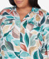 Фото #5 товара Plus Size Emerald Isle Abstract Leaf Top Bell Sleeve Button Front Top