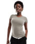 Фото #2 товара Cotton:On rib crew slim fit tshirt in khaki