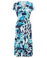 Women's Cap Sleeve A-Line Printed Midi Dress with Waist Tie