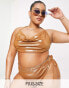 ASOS DESIGN Curve – Bikinioberteil in Bronze mit Wasserfallausschnitt