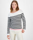 ფოტო #1 პროდუქტის Women's Striped Long-Sleeve Sweater