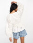 ASOS DESIGN kimono sleeve broderie top with tie waist in white