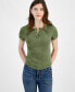 Juniors' Ribbed Washed Henley Tee