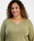 Plus Size Printed Henley 3/4-Sleeve Top, Created for Macy's