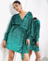 Фото #2 товара ASOS EDITION sequin wrap mini dress in teal green
