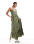 Фото #1 товара Pieces Tall frill bottom maxi dress in khaki