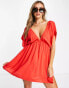 ASOS DESIGN flutter sleeve mini beach dress in red