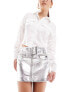 Фото #3 товара Mango belted mini metallic skirt in silver