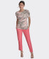 ფოტო #5 პროდუქტის Petite Printed Crewneck Ruched-Sleeve Blouse