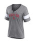ფოტო #3 პროდუქტის Women's Heathered Gray Oklahoma Sooners Arched City Sleeve-Striped Tri-Blend V-Neck T-shirt