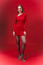 Bodycon Kayık Yaka Mini Uzun Kollu Kırmızı Elbise C4365ax24sp