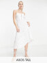 ASOS DESIGN Tall broderie strappy midi tea dress with hook and eye detail in white