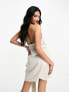 Фото #2 товара ASOS DESIGN linen halter mini sundress with big waist tie detail in natural