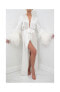 ფოტო #1 პროდუქტის Women's Silk Long Robe - Double Ostrich Feather Sleeve Trim - Silk Collection