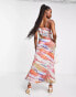 Фото #3 товара In The Style x Yasmin Devonport exclusive satin plunge front maxi dress in multi abstract print