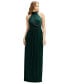 Plus Size Band Collar Halter Open-Back Metallic Pleated Maxi Dress