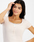 ფოტო #3 პროდუქტის Juniors' Layered Lace-Trim Henley Tee