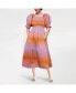 Фото #1 товара Sunset Purple Orange Smocked Midi Dress