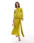 Фото #1 товара ASOS DESIGN long sleeve dropped belt satin maxi dress in chartreuse