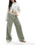 Kaiia drawstring contrast waist wide leg trousers in sage