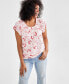 Фото #1 товара Petite Pleated-Neck Floral Top, Created for Macy's
