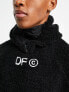 ASOS Dark Future oversized hoodie in teddy borg with balaclava and logo embroidery in black