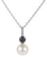 ფოტო #1 პროდუქტის Cultured Freshwater Pearl (7 1/2mm), Onyx & Lab-Created White Sapphire (1/20 ct. t.w.) 18" Pendant Necklace in Sterling Silver
