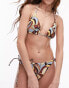 Topshop mix and match halter triangle bikini top with plaited straps in 70's swirl print