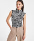 Фото #2 товара Petite Animal-Print Side-Ruched Mock-Neck Top, Created for Macy's