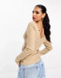 ASOS DESIGN super soft ribbed cross front top in camel