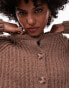 Topshop knitted chunky crew neck cardigan in brown Коричневый, S - EU 36-38 - фото #3