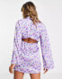 Фото #4 товара River Island flute sleeve floral mini dress in purple