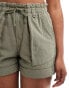 Pull&Bear paperbag waist cotton short in khaki