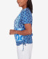 Petite Blue Bayou Women's Patchwork Ikat Ruched T-Shirt