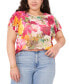 ფოტო #1 პროდუქტის Plus Size Floral Pleat-Sleeve Mesh Top