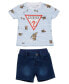 ფოტო #1 პროდუქტის Baby Boy Short Sleeve Shirt and Denim Short Set