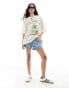 ASOS DESIGN textured boyfriend fit t-shirt with club tropicana graphic in cream Бежевый, L - EU 44-46 - фото #3