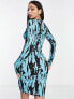 Pieces Tall exclusive bodycon mini dress in blue & black graphic print
