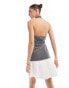 Фото #4 товара Extro & Vert 2 in 1 waistcoat tailored pleat mini dress in grey pinstripe