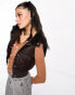 Фото #4 товара COLLUSION Y2K satin hybrid gilet with faux fur hood in chocolate brown