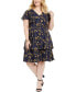 Фото #1 товара Teeze Me Women's Navy Ruffled Printed Short Sleeve Knee Length Sheath Dress 18