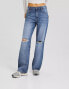 Фото #2 товара Bershka 90s wide leg ripped jeans in indigo wash