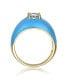 Фото #3 товара RA Young Adults/Teens 14k Yellow Gold Plated with Cubic Zirconia Solitaire Blue Enamel Dome Ring
